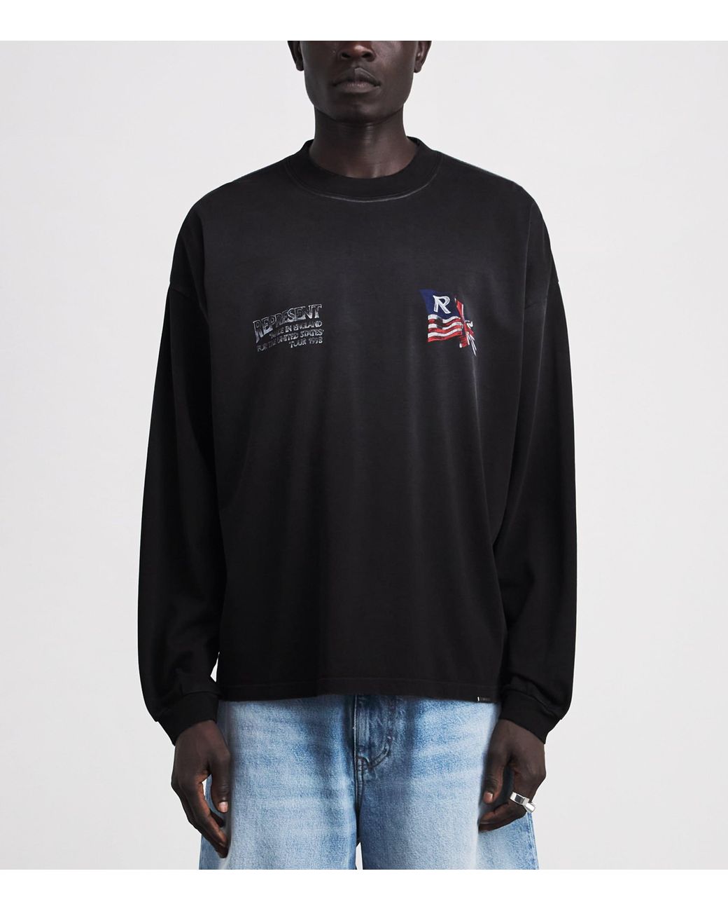 Represent Black Cotton Eagle Long-Sleeve T-Shirt for men