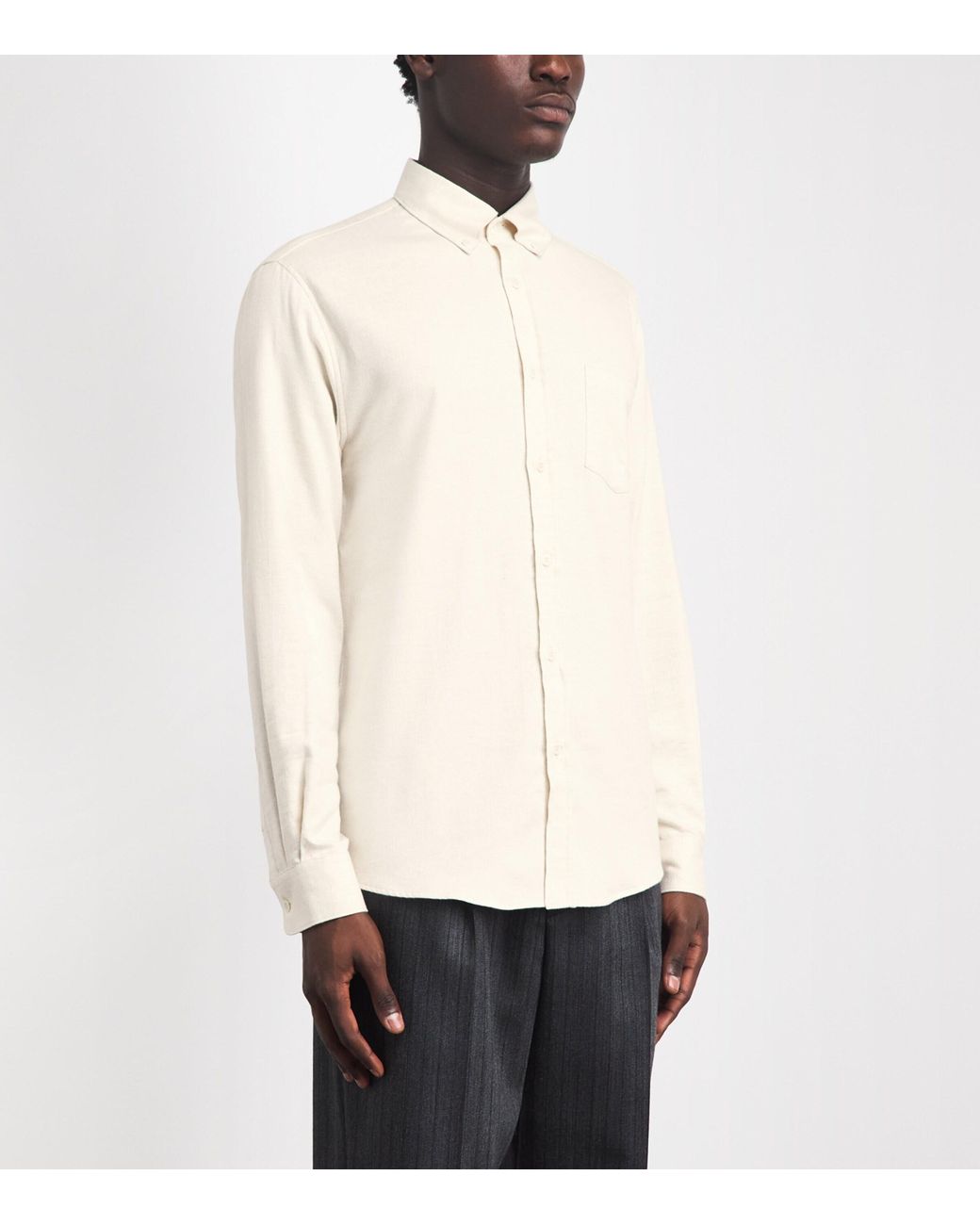 Sunspel White Brushed Cotton Flannel Shirt for men