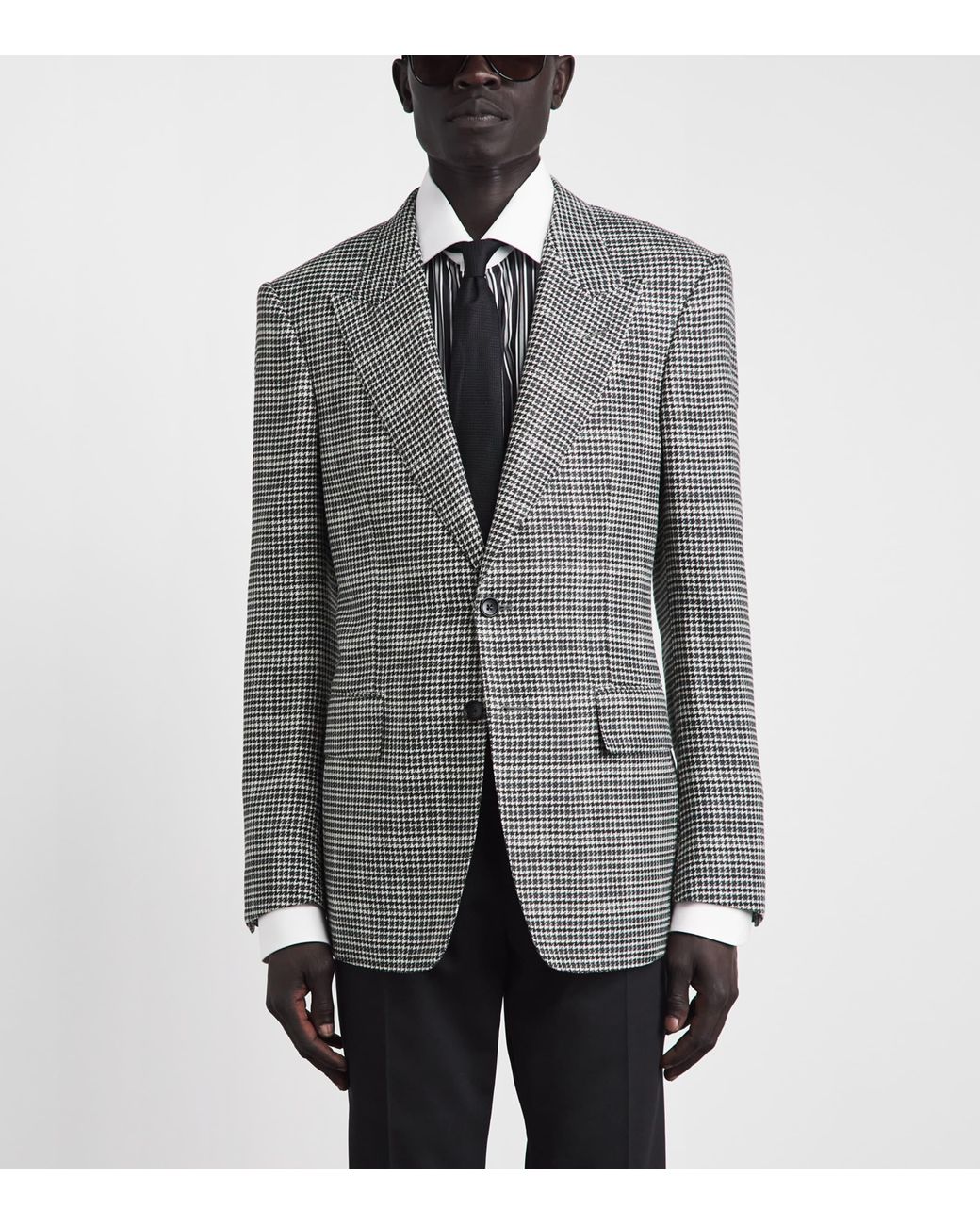 Tom Ford Gray Wool-Blend Houndstooth Shelton Blazer for men