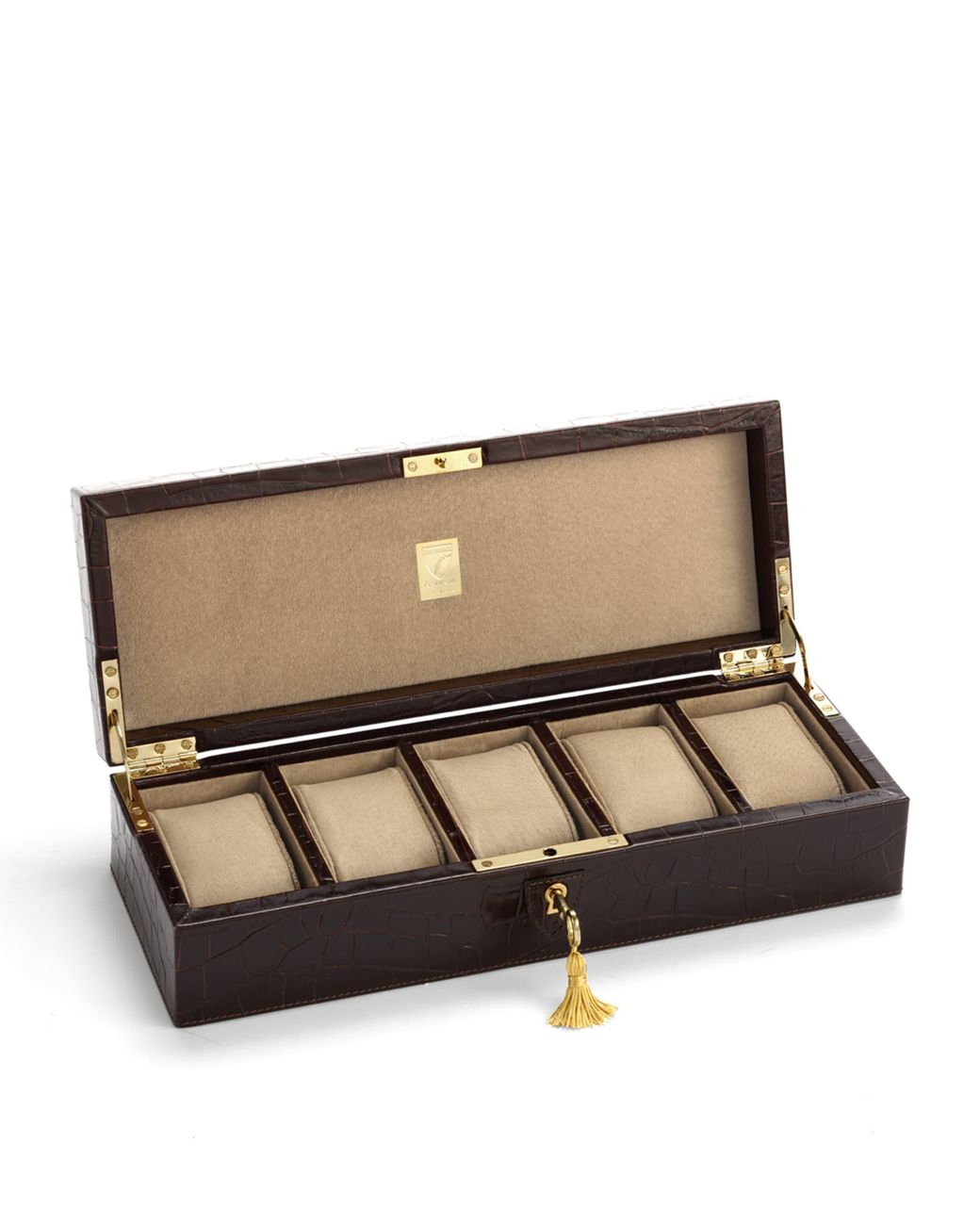 Aspinal Brown Croc Print Watch Box