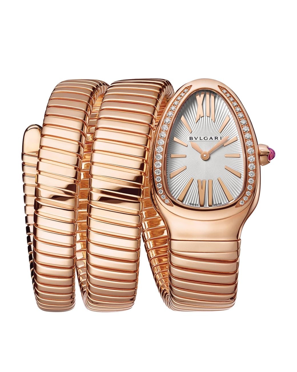 BVLGARI Pink Rose And Diamond Serpenti Tubogas Watch 35Mm