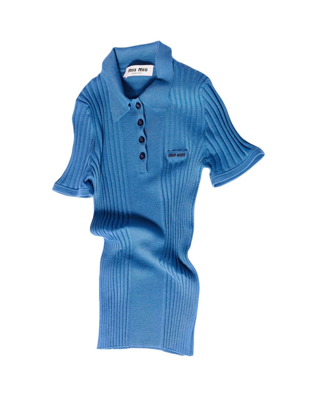 Miu Miu Blue Wool Logo Polo Shirt