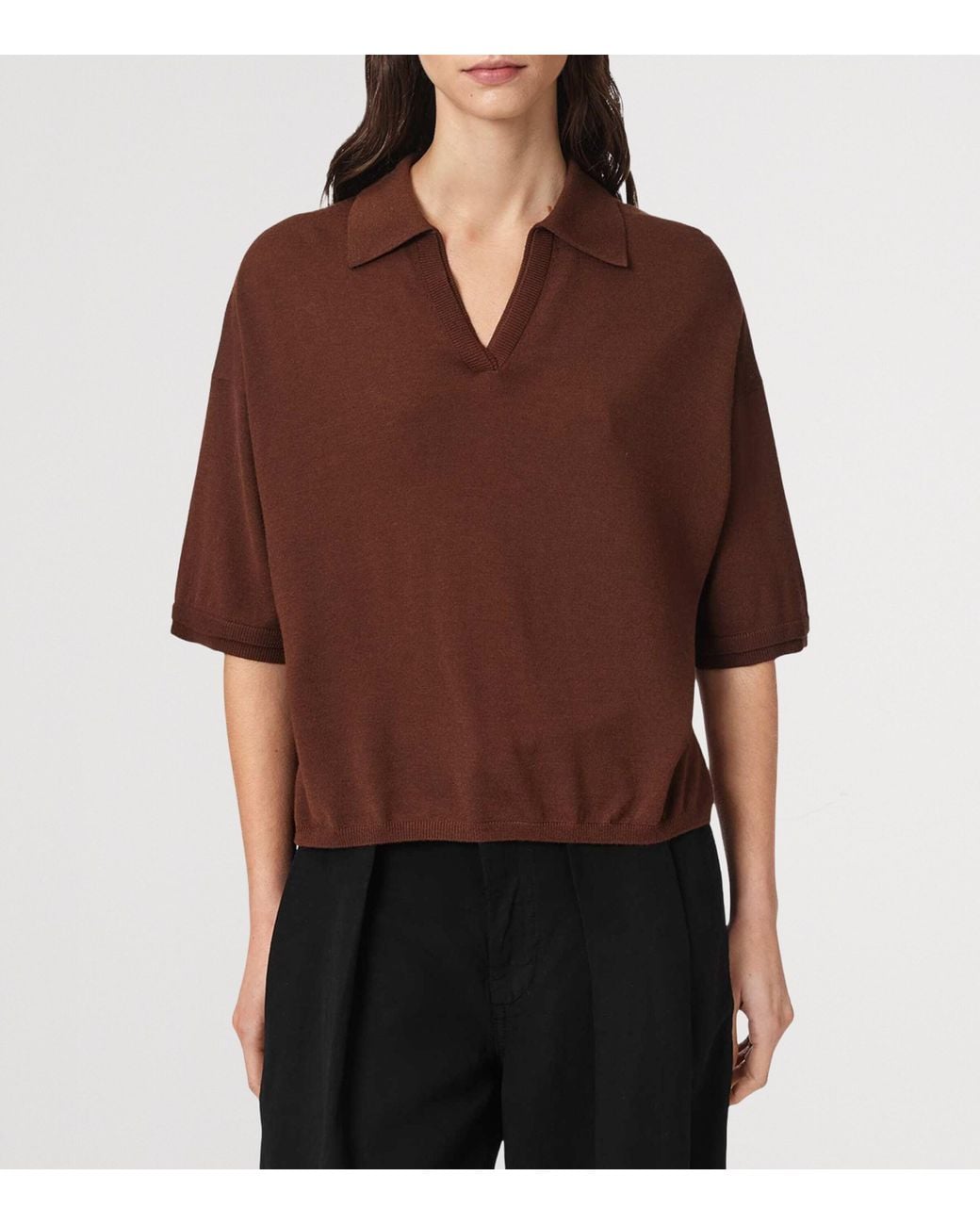 AllSaints Brown Wool Bern Polo Shirt