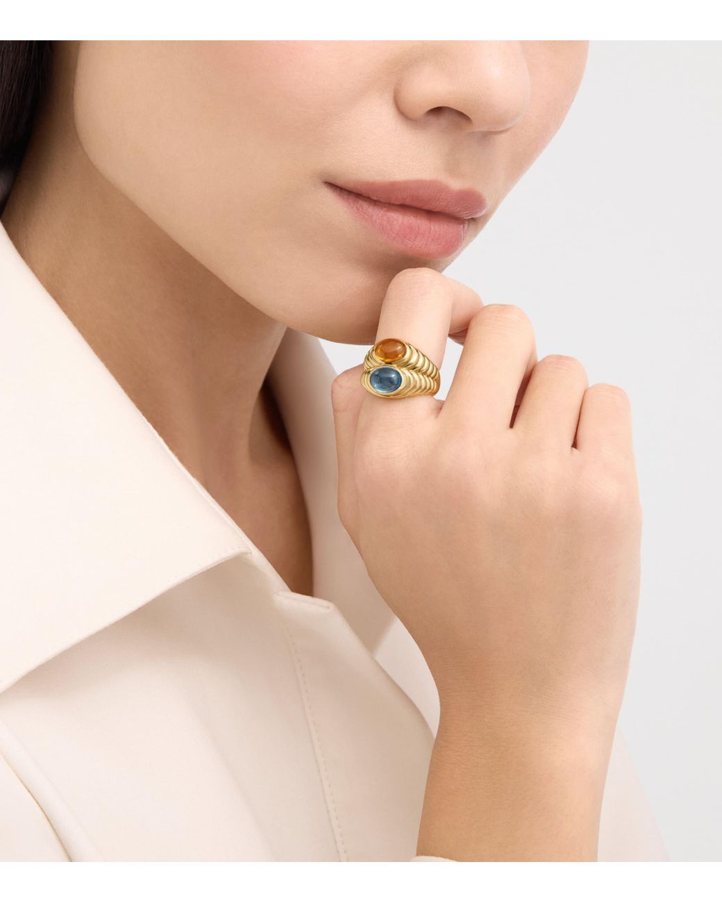 BVLGARI Metallic Topaz And Quartz Doppio Baccellato Ring