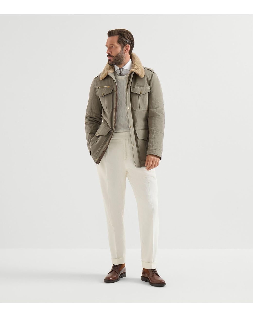 Brunello Cucinelli Green Techno-Cotton Waxed Safari Jacket for men