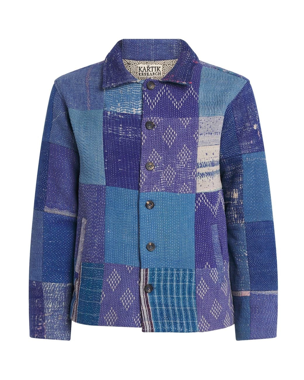 Kartik Research Blue Cotton Patchwork Jacket for men