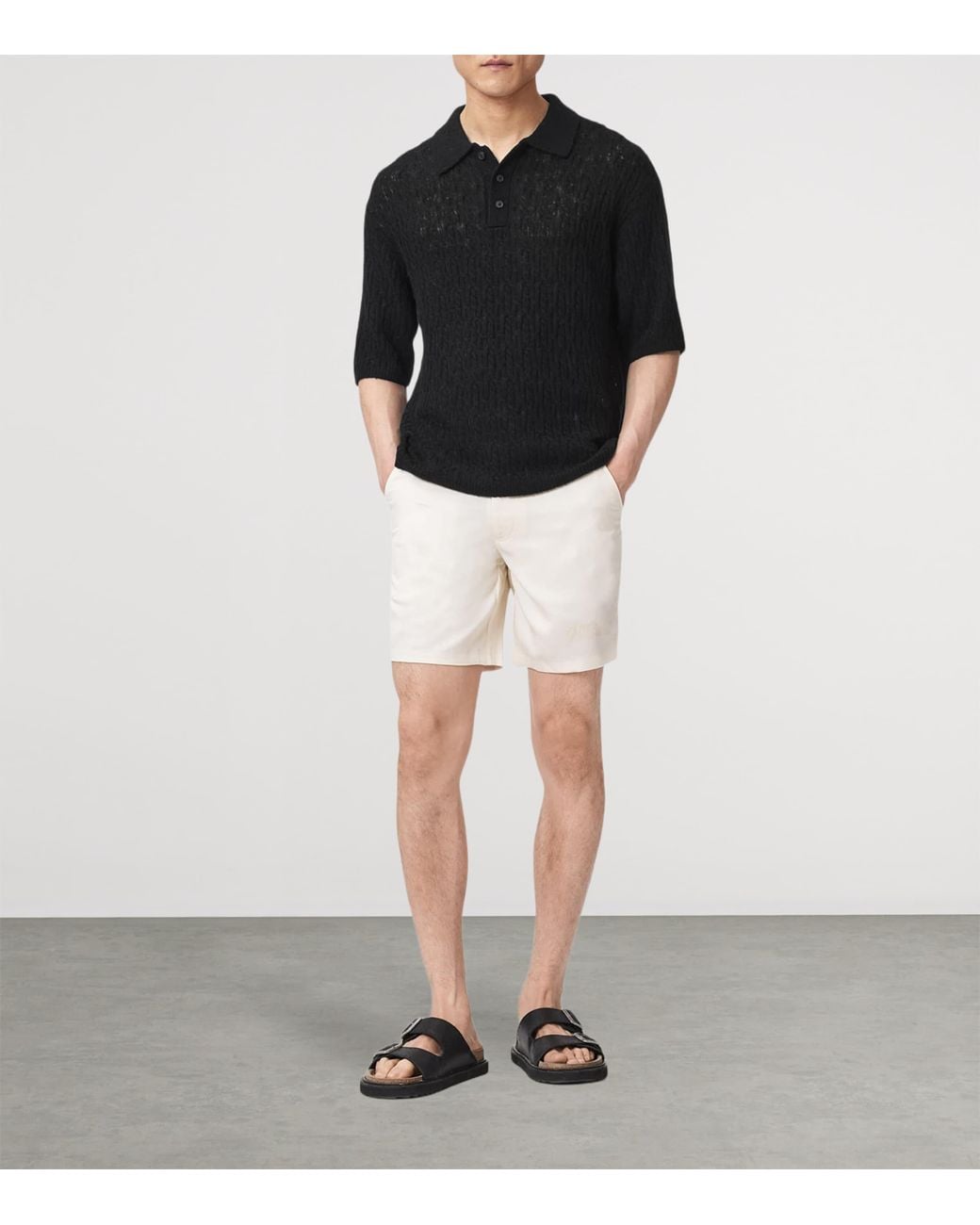 AllSaints Black Wool-Blend Cyclone Polo Shirt for men