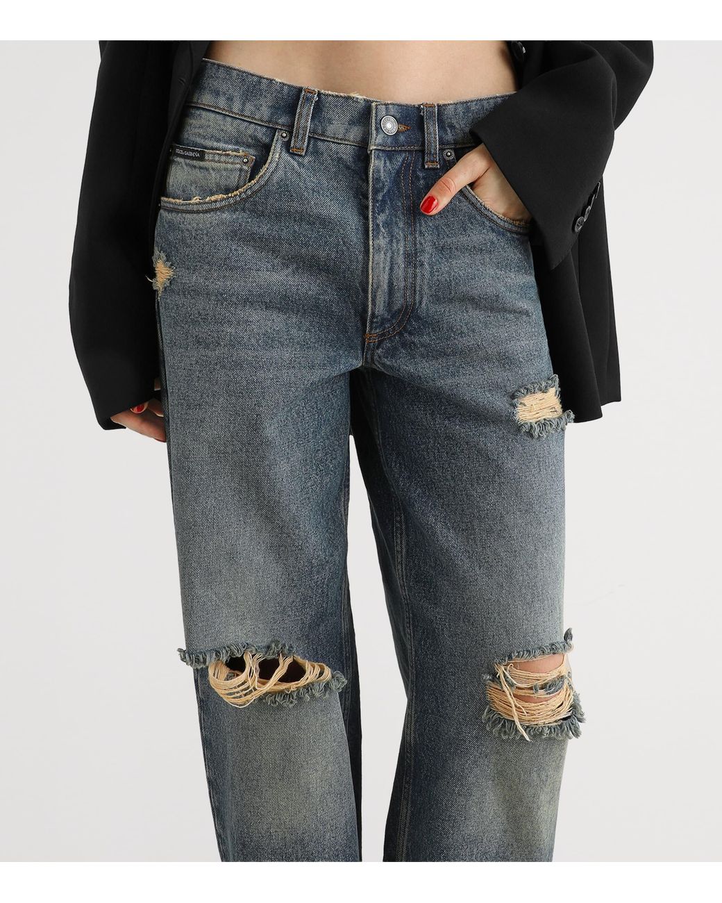Dolce & Gabbana Blue Ripped Straight-Leg Jeans