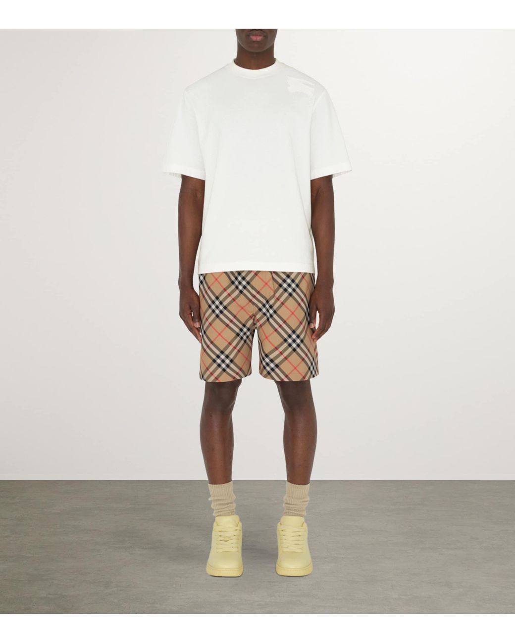Burberry Yellow Relaxed Check Shorts for men