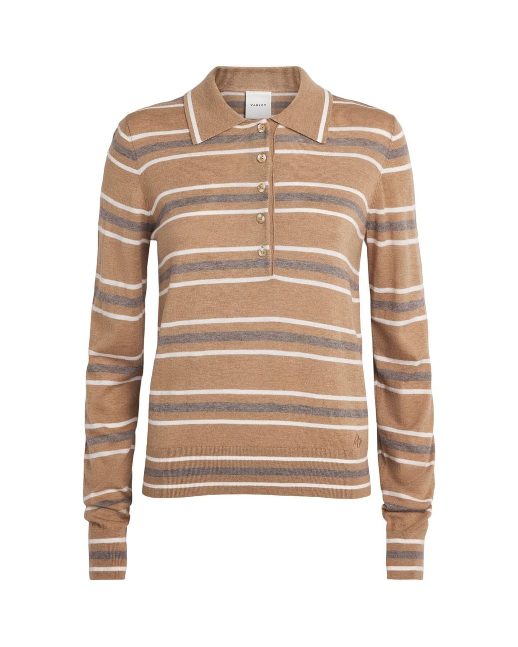 Varley Brown Stripe Mayra Polo Sweater