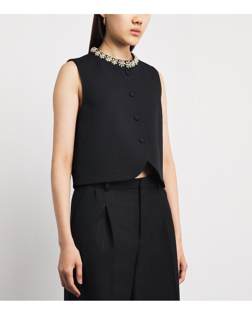Sandro Black Wool Crystal-Embellished Waistcoat
