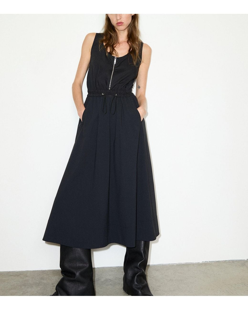 MAX&Co. Black Jersey Zip Midi Dress