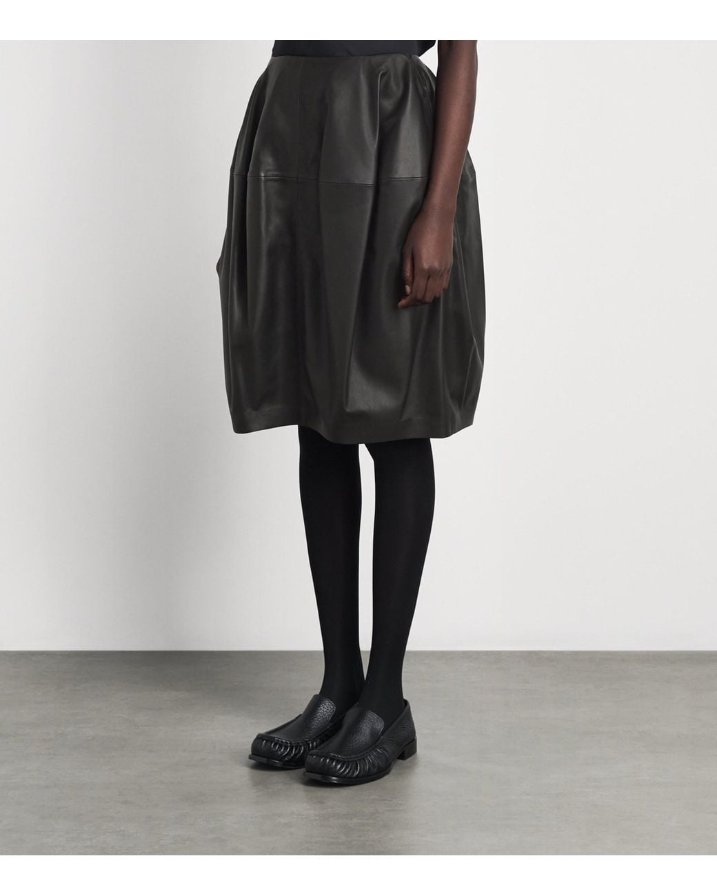 Totême Gray Leather Midi Skirt