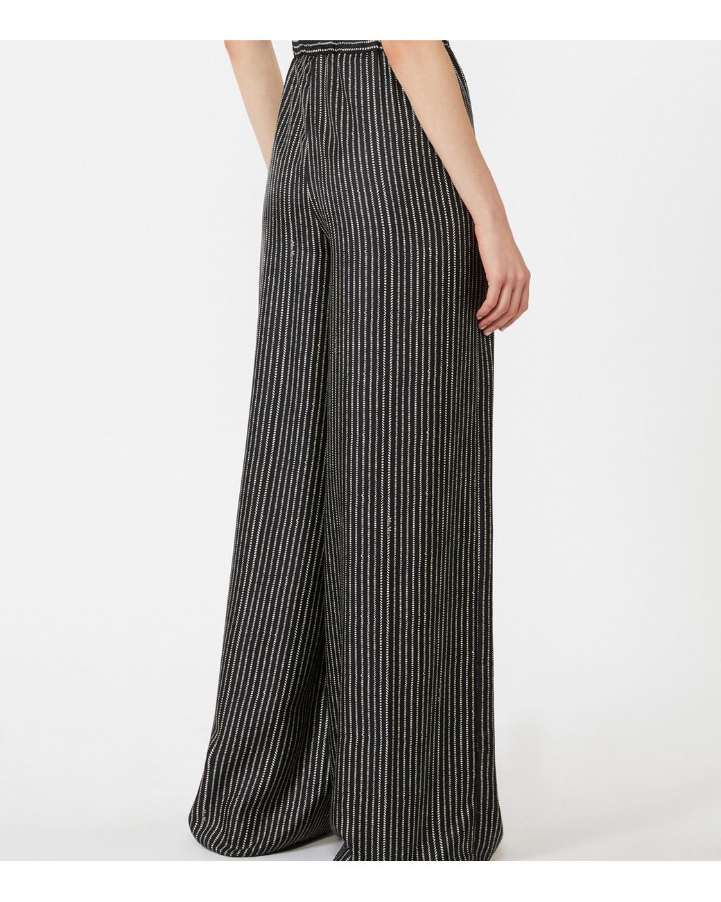 Max Mara Gray Silk Stripe Drawstring Trousers