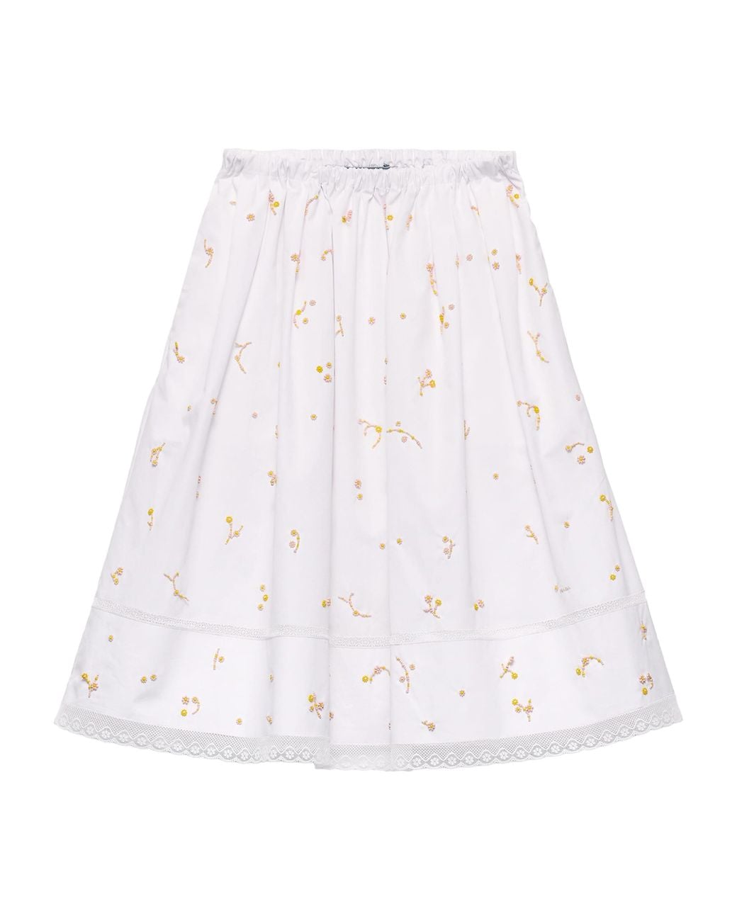 Prada White Cotton Poplin Embroidered Midi Skirt