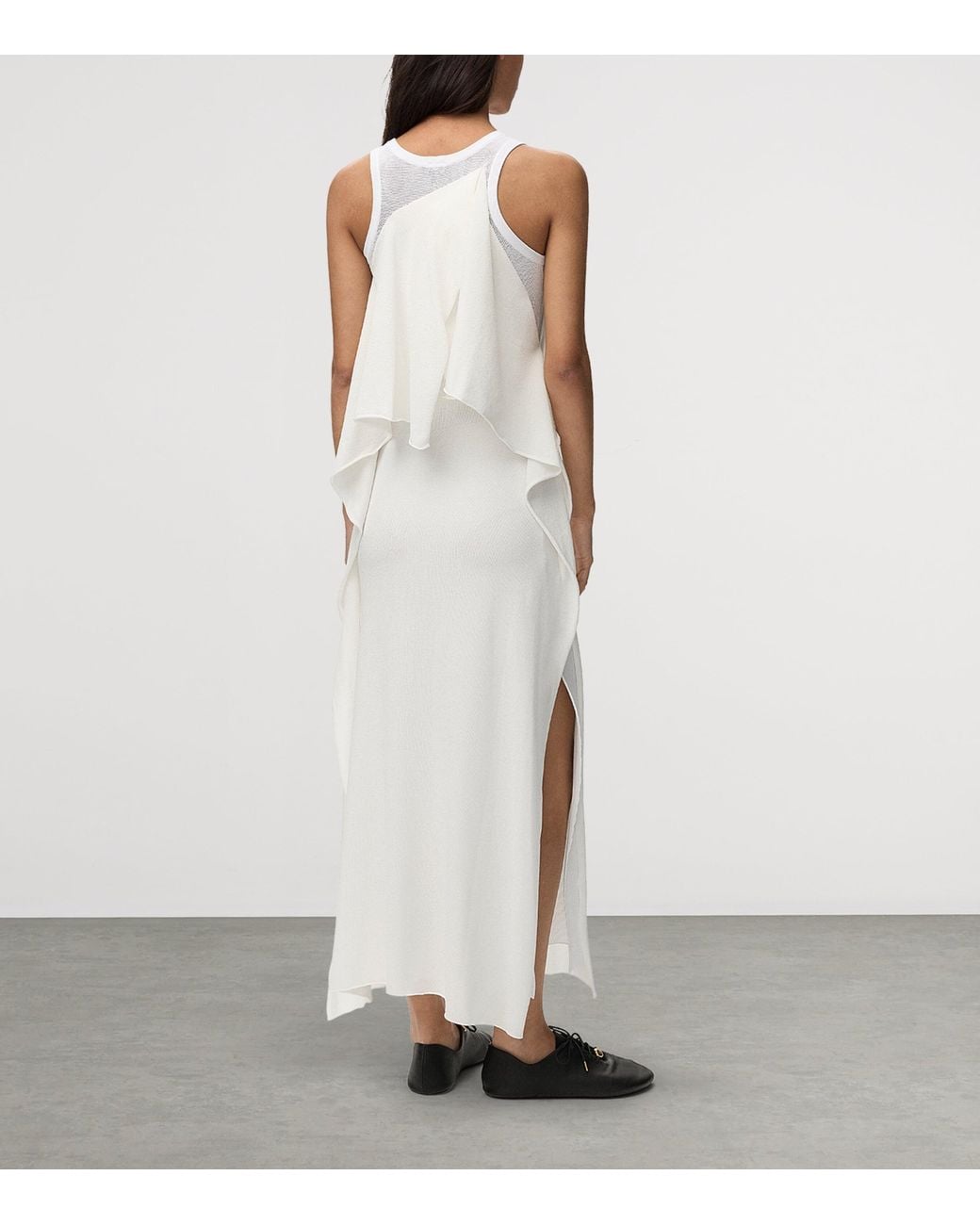 Loewe White Knitted Ruffle Maxi Dress