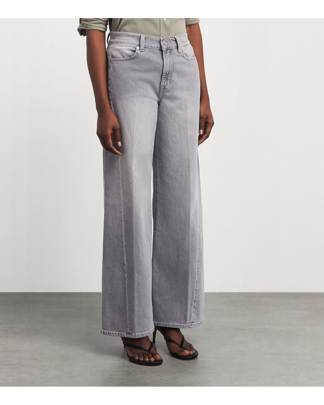 7 For All Mankind Gray Lotta High-Rise Wide-Leg Jeans