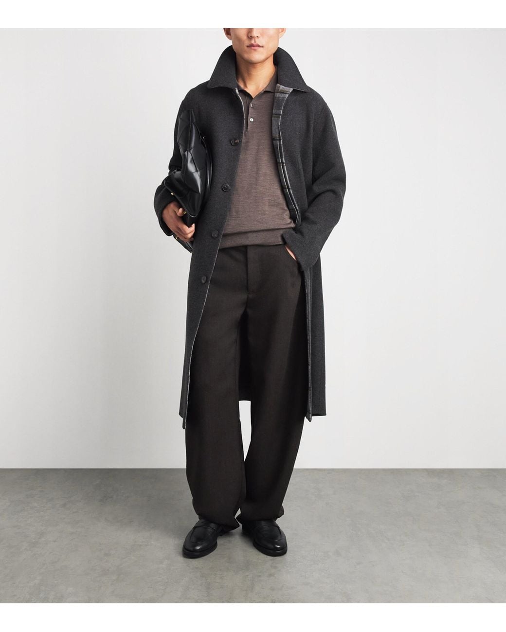 Yves Salomon Black Virgin Wool Check-Lined Overcoat for men