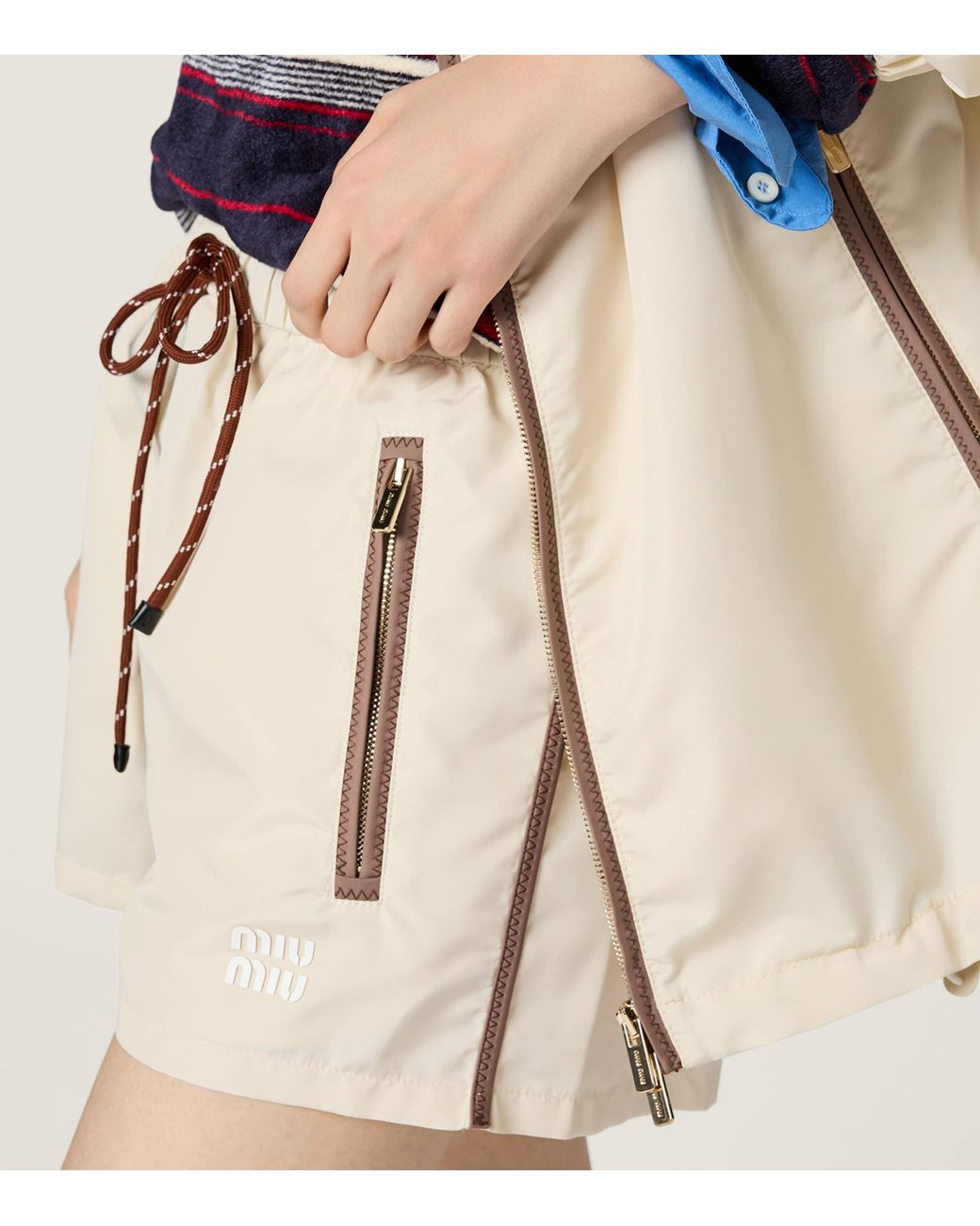 Miu Miu Natural Technical Drawstring Shorts
