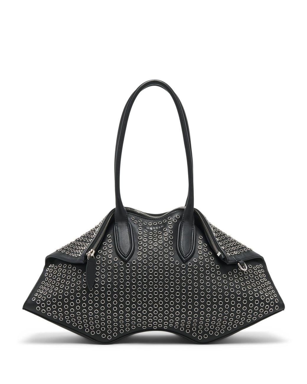 McQueen Black Leather Studded Manta Top-Handle Bag