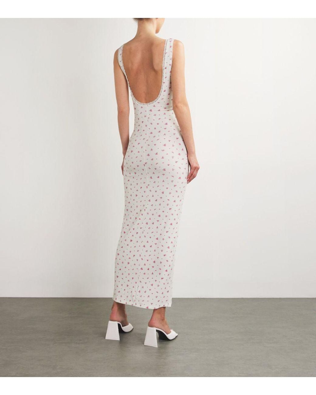 skims pink floral dress Track Soft Lounge Lace Slip Dress - Rose Print
