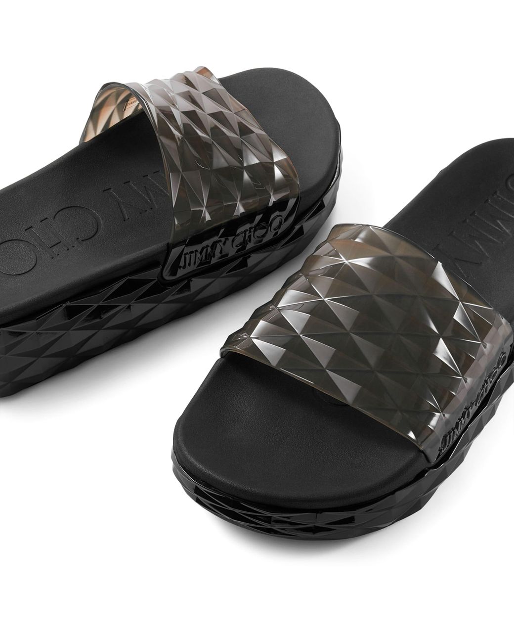 JIMMY CHOO ダイヤモンドプラットフォームスライド Jimmy Choo Diamond Slides in Black | Lyst