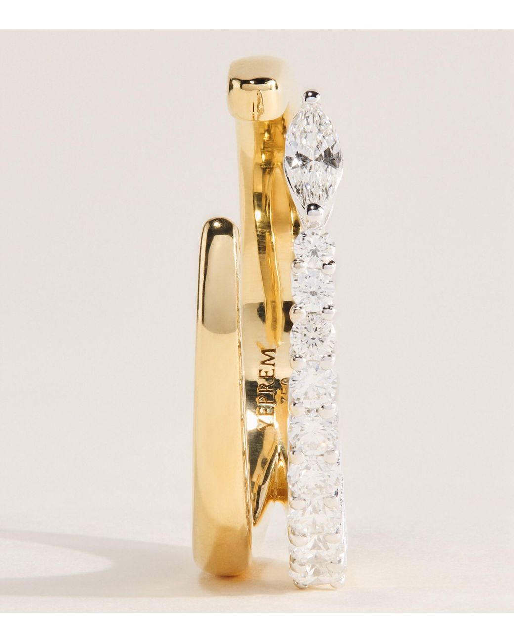 YEPREM Natural Mixed And Diamond Golden Strada Ring