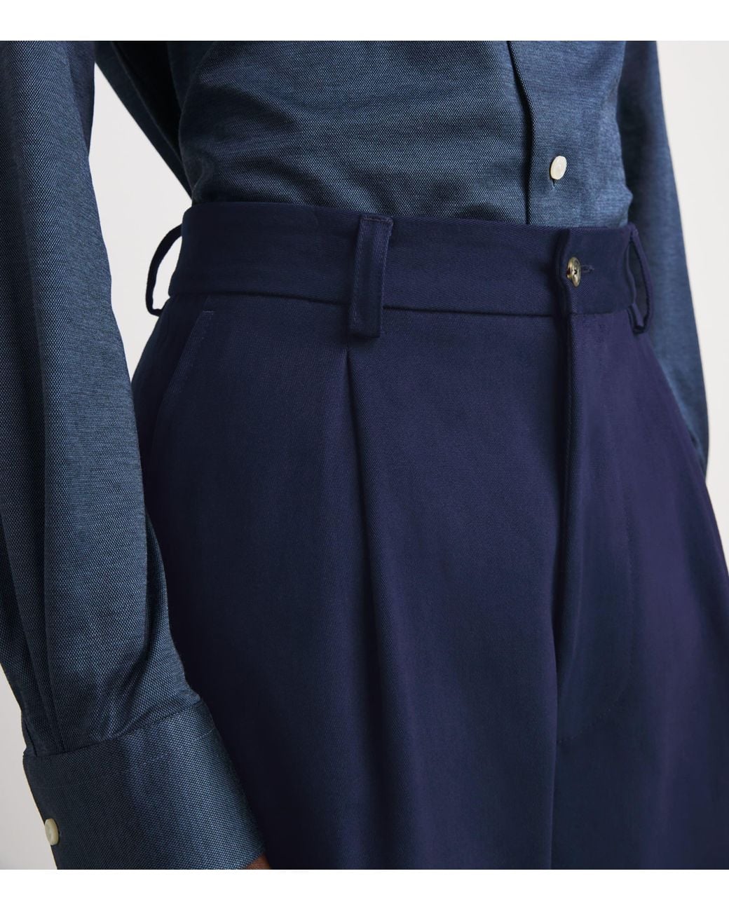 Eleventy Blue Cotton-Cashmere Pleated Straight Trousers for men