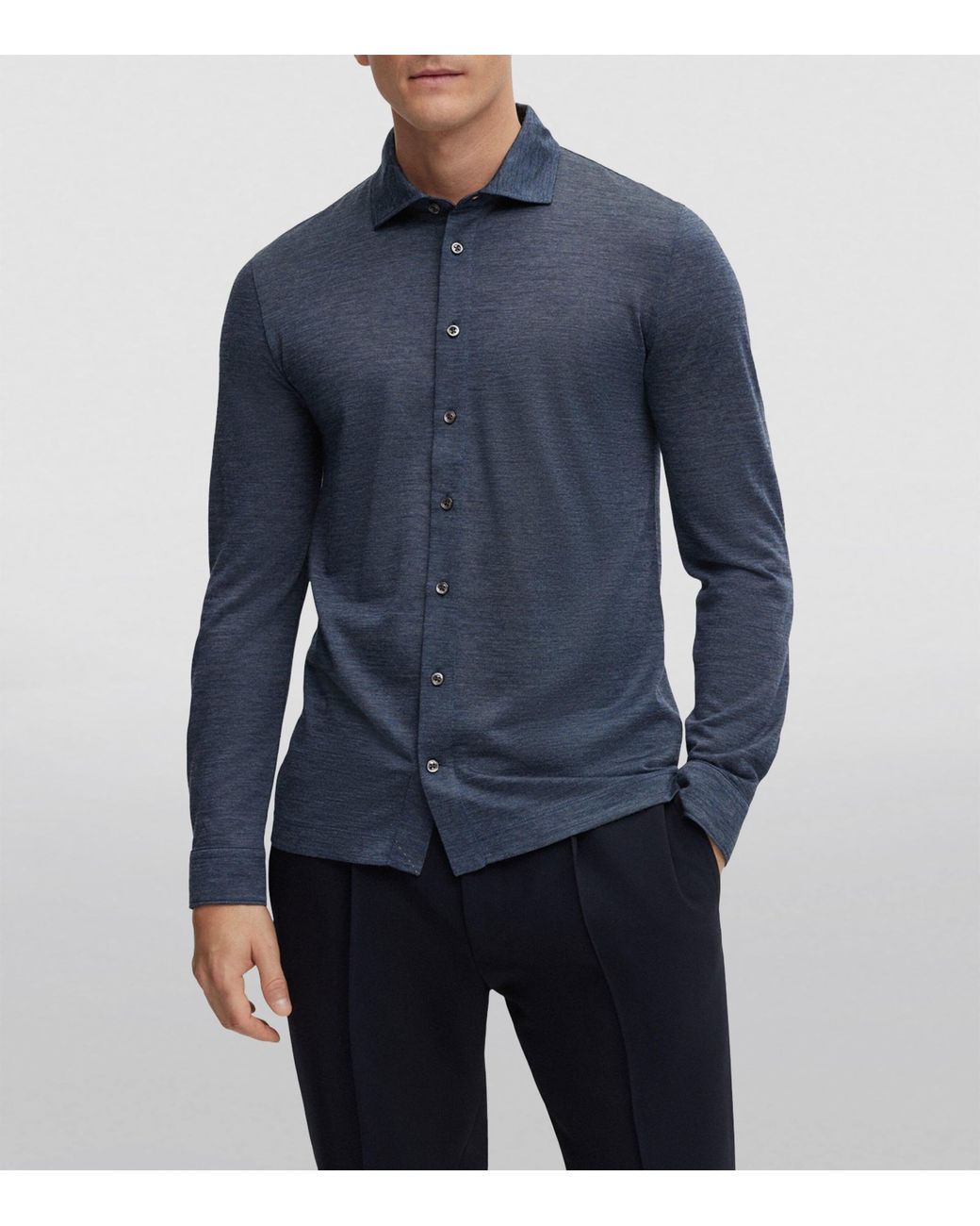 Boss Blue Wool-Silk Shirt for men