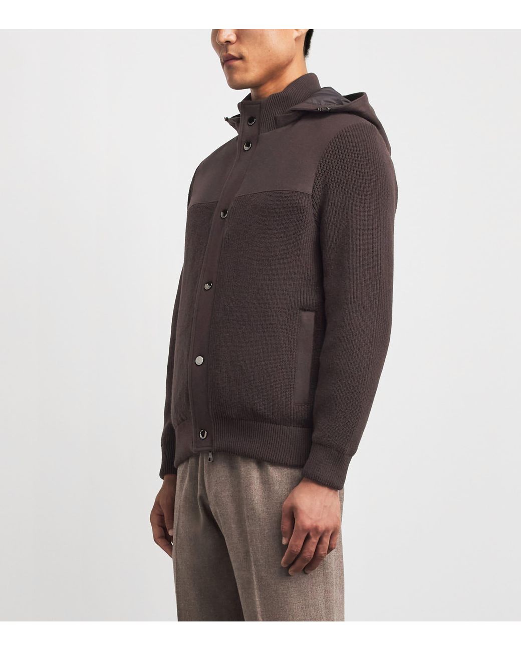 FIORONI CASHMERE Brown Virgin Wool Down Jacket for men