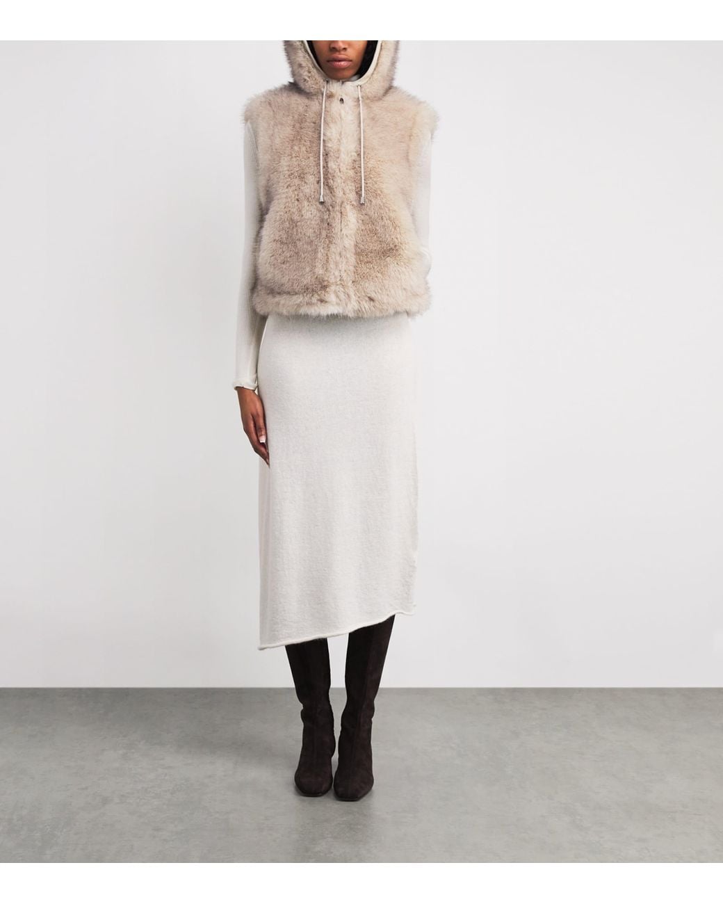 Maje Natural Faux Fur Hooded Gilet