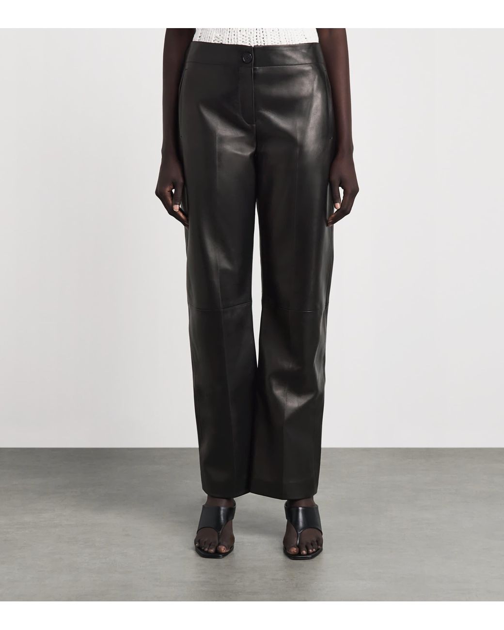 Khaite Black Leather Mita Low-Rise Trousers
