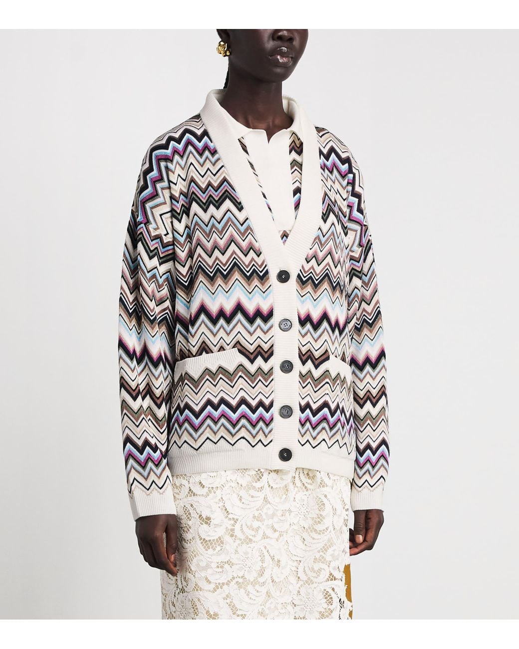 Missoni White Chevron V-Neck Cardigan