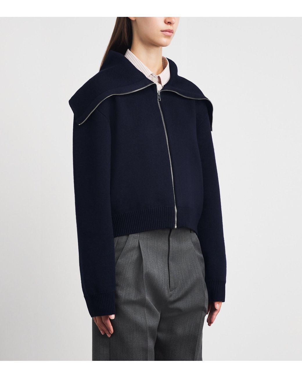 Rohe Blue Merino Wool Sailor Zip Cardigan
