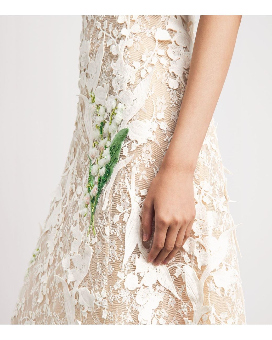 LEO LIN Natural Lace Embellished Cleo Midi Dress