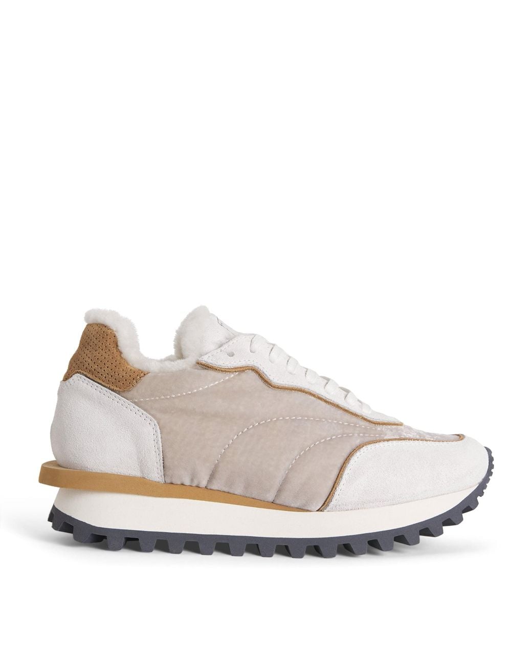 Eleventy White Velvet Leather Sneakers