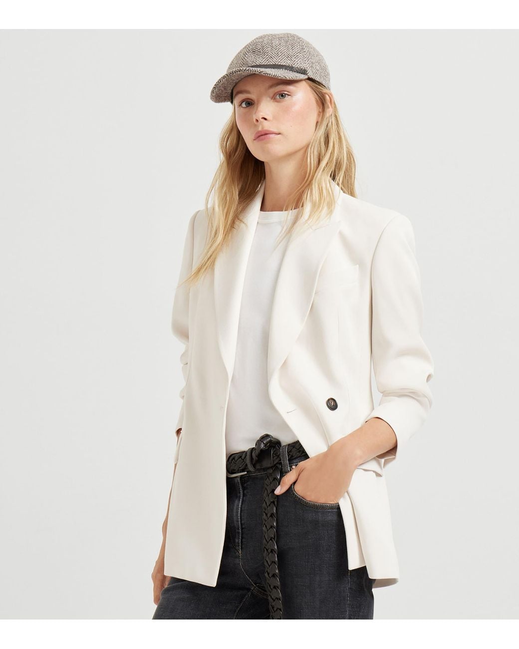 Brunello Cucinelli White Comfort Viscose Couture Twill Blazer