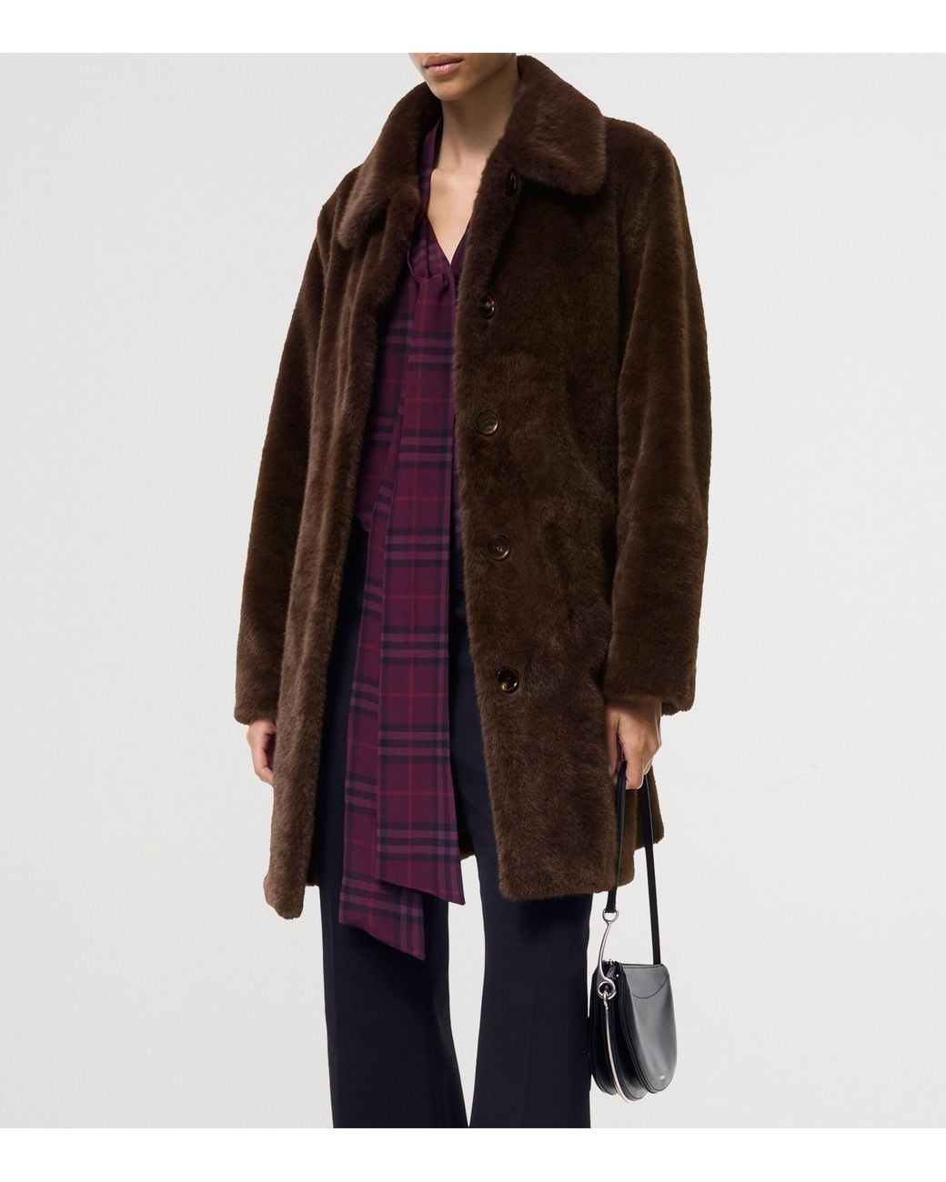 Burberry Brown Faux Fur Belted Car Coat