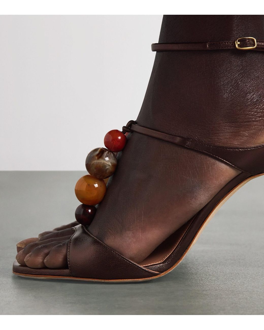 Malone Souliers Brown Metallic Leather Beaded Leia Heeled Sandals 90