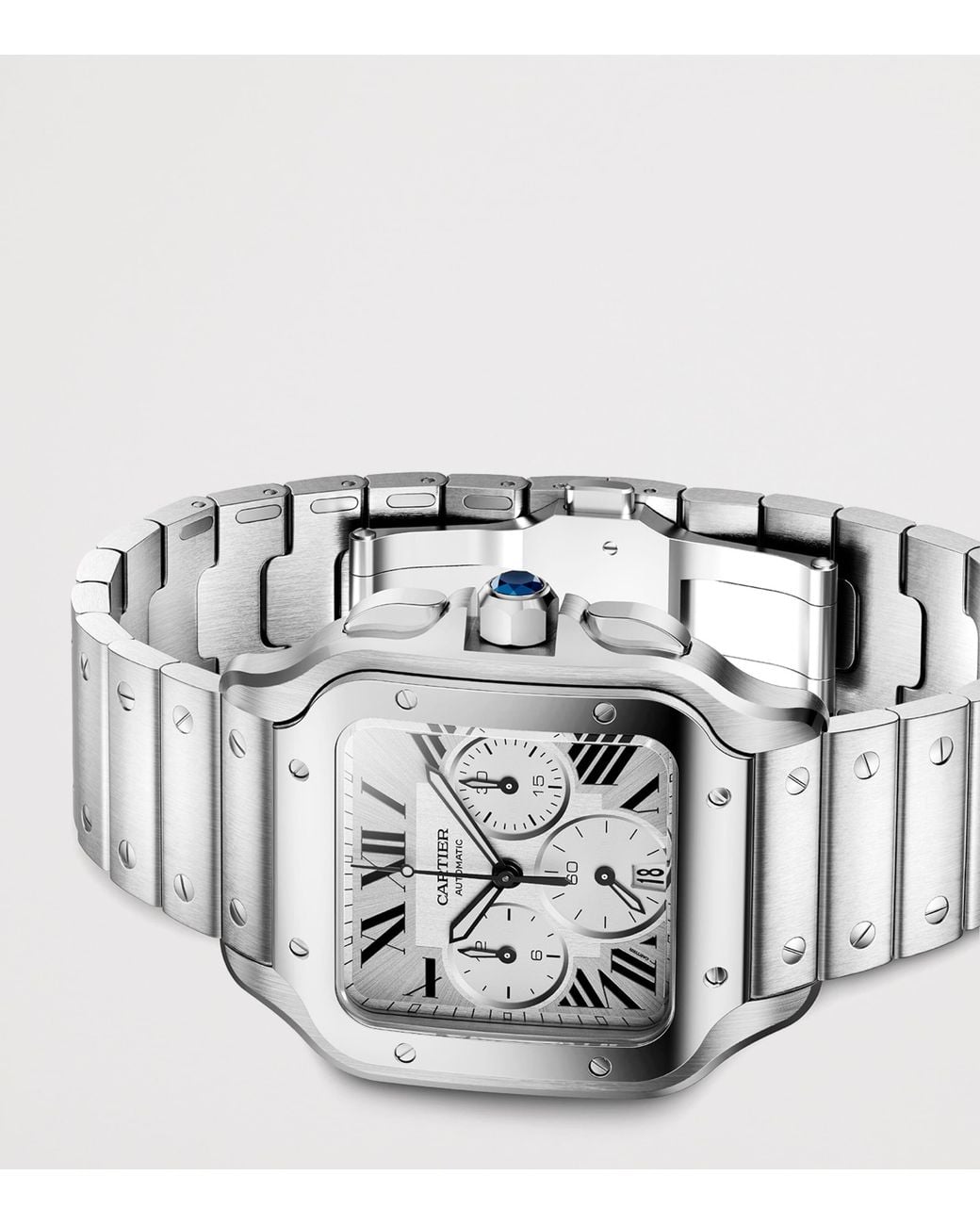 Cartier Gray Large Stainless Steel Santos De Chronograph Watch for men