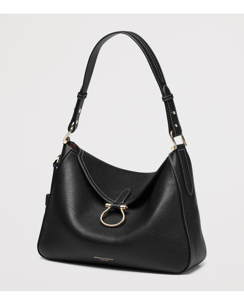 Aspinal Black Grained Leather Bella Shoulder Bag