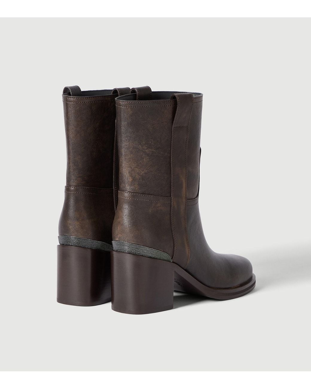 Brunello Cucinelli Brown Leather Heeled Ankle Boots 60