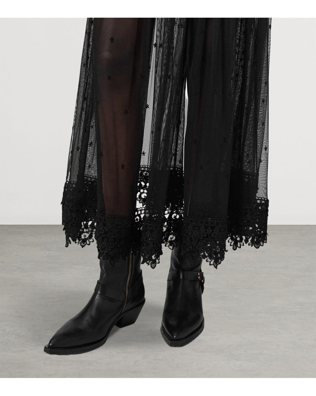 AllSaints Black Mesh Trixie Maxi Skirt