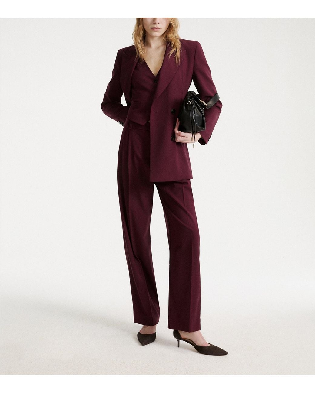 Marella Purple Virgin Wool-Blend Tailored Trousers