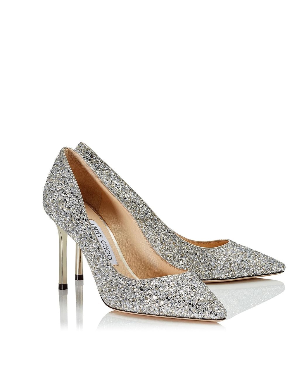Jimmy Choo White Romy 85 Glitter Pumps