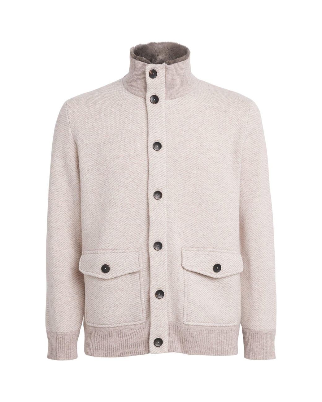 N.Peal Cashmere Natural Cashmere Herringbone Jacket for men