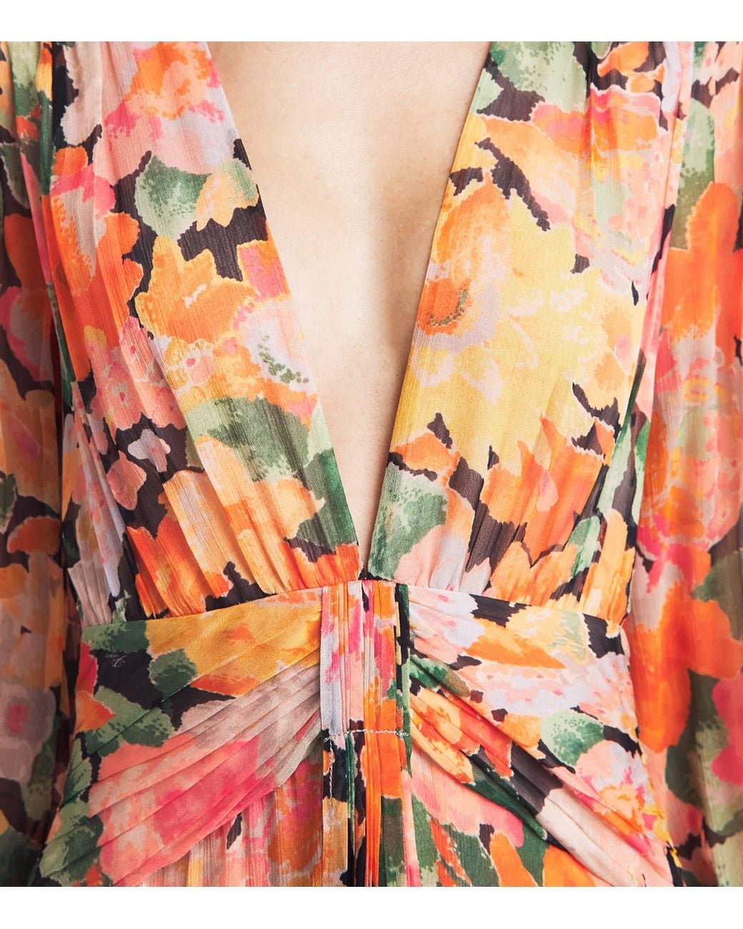 Rixo Orange Chiffon Floral Meera Maxi Dress