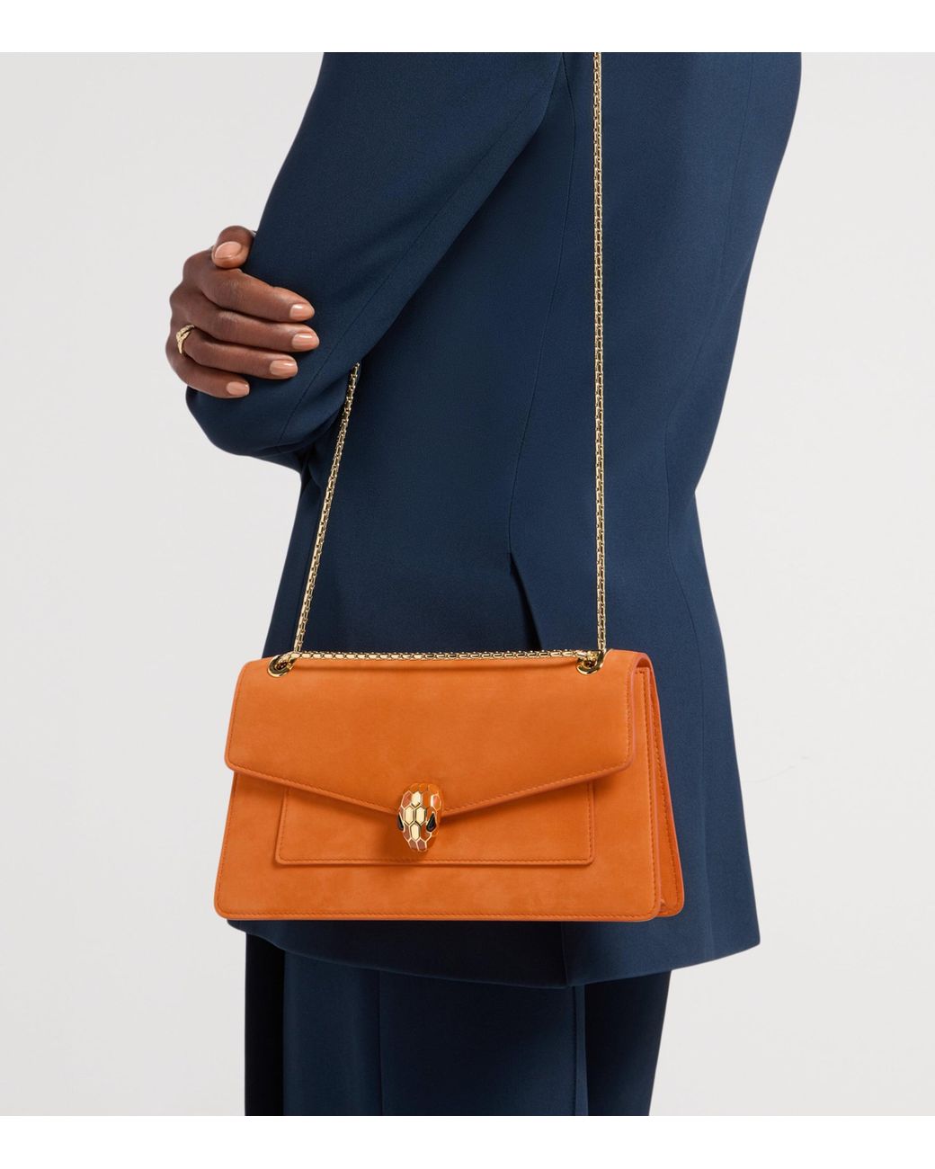 BVLGARI Orange Suede Serpenti Forever Top-Handle Bag