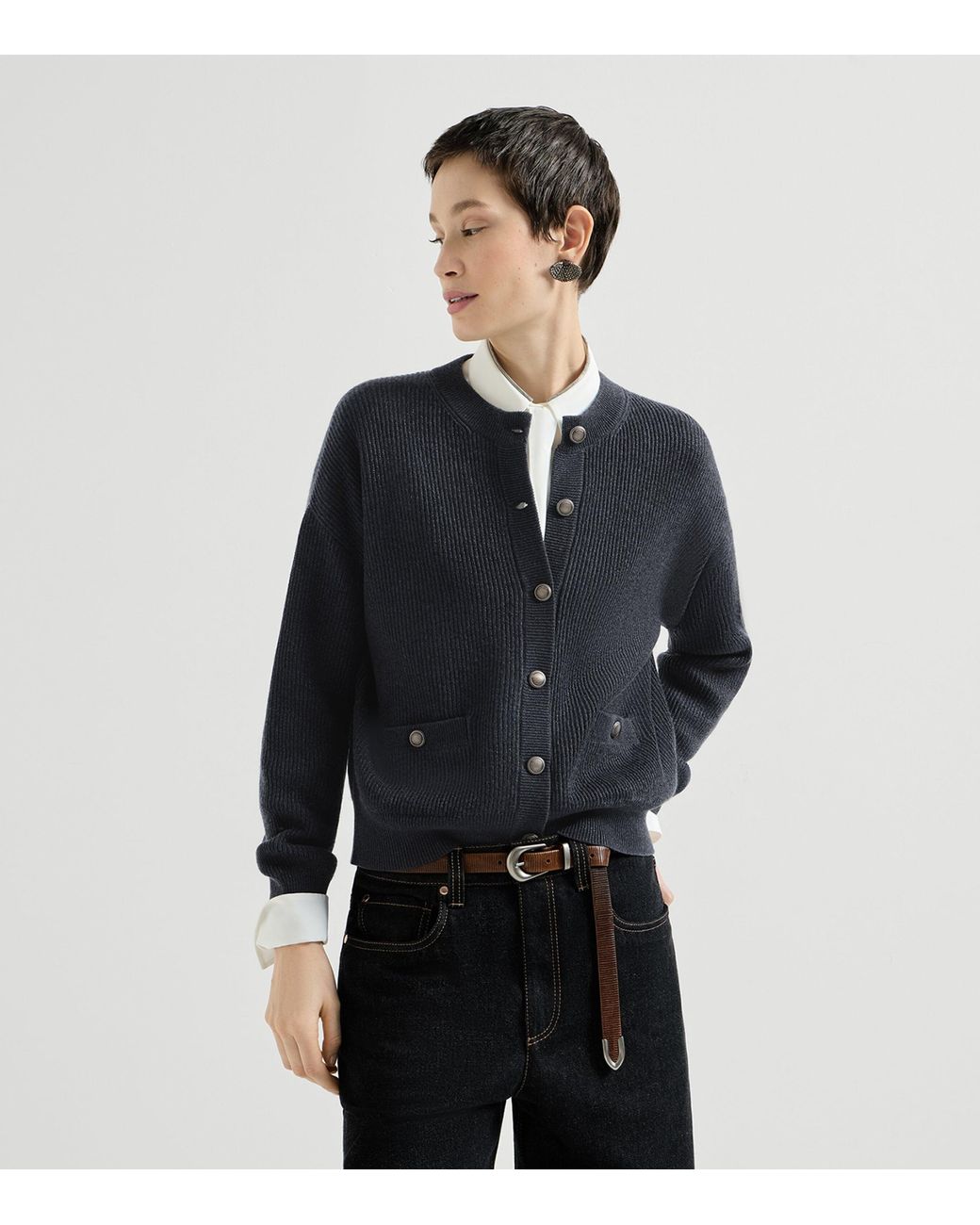 Brunello Cucinelli Blue Cashmere-Blend Cardigan