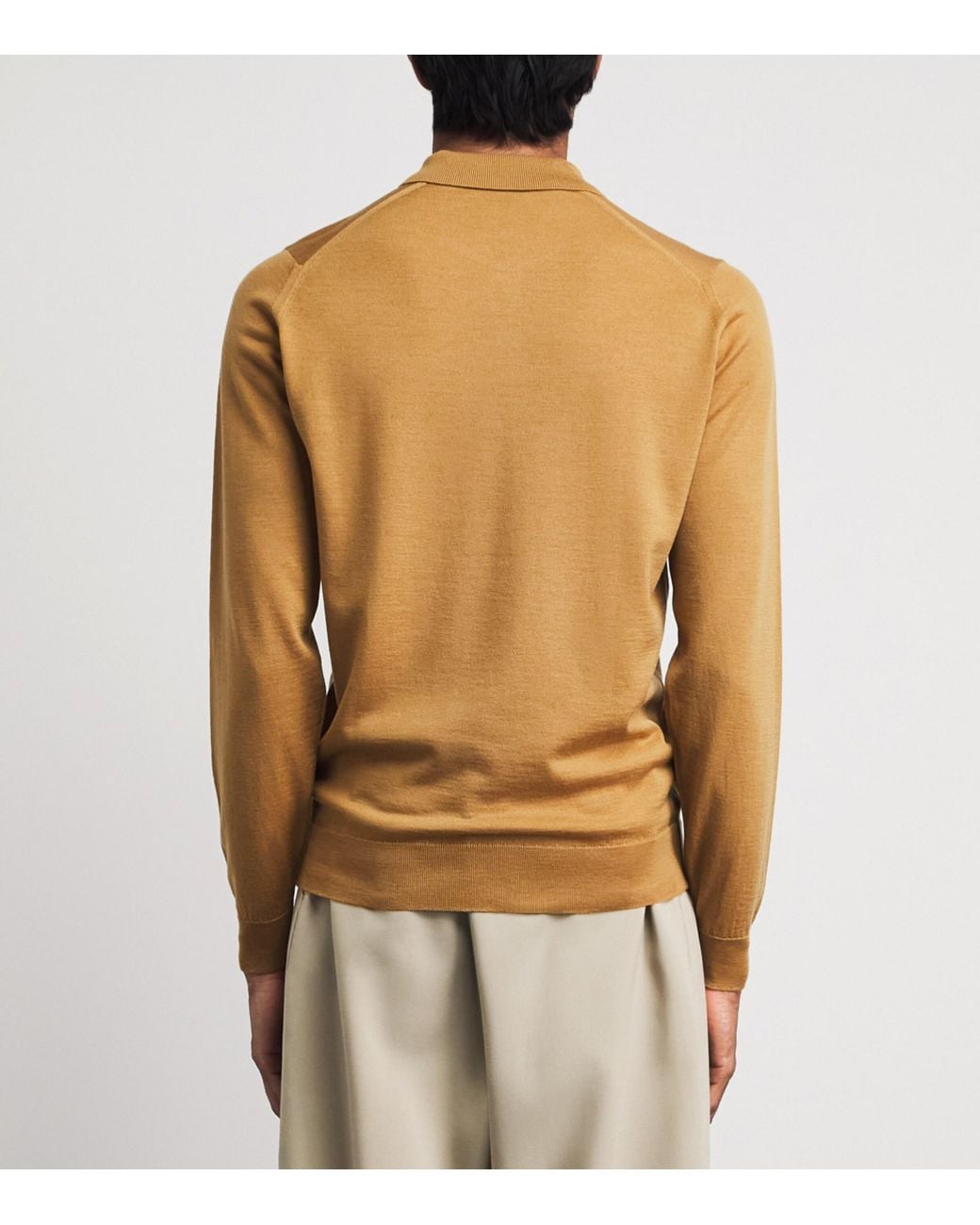 John Smedley Brown Merino Wool Long-Sleeve Polo Shirt for men